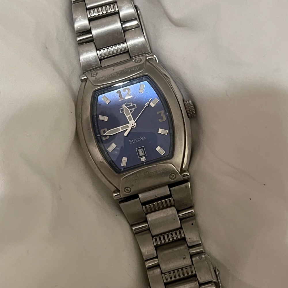 Bulova Silver and Blue Watch - Picture 1 of 3